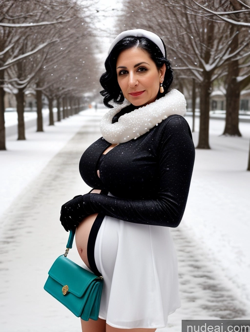 ai nude image of pregnant woman in winter clothes posing for a picture in a snowy park pics of Milf Busty Skinny Short Pregnant 50s Sad Black Hair Jewish Snow Front View Dress Cosplay Mini Skirt Pearl Jewelry