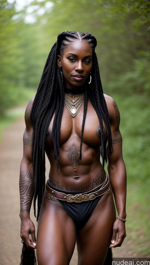 ai nude image of arafed woman with dreads and a black top posing for a picture pics of Muscular Abs Ginger Traditional Viking Dark Skin Tattoos Goth 70s Oiled Body Bodybuilder Long Legs Black Small Tits Tall Pubic Hair Braided