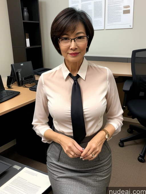 related ai porn images free for Milf Perfect Boobs Perfect Body Glasses Beautiful Sexy Face Short Hair Chinese Office Blouse Casual Stylish Professor Suit Cleavage Dark Lighting Detailed 60s