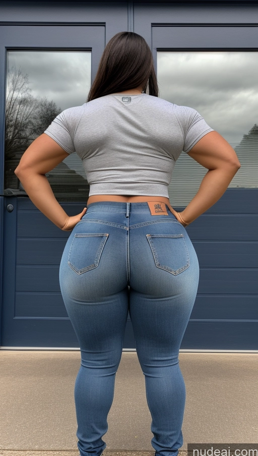 ai nude image of araffe butt lifter in jeans and heels standing in front of a garage door pics of Athlete Big Ass Big Hips Jeans