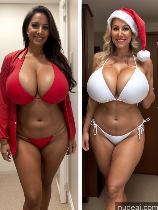 ai nude image of two pictures of a woman in a bikini and santa hat pics of Milf One Busty Huge Boobs Tanned Skin 60s Native American Front View Lab Coat Microkini Professor Thong Santa