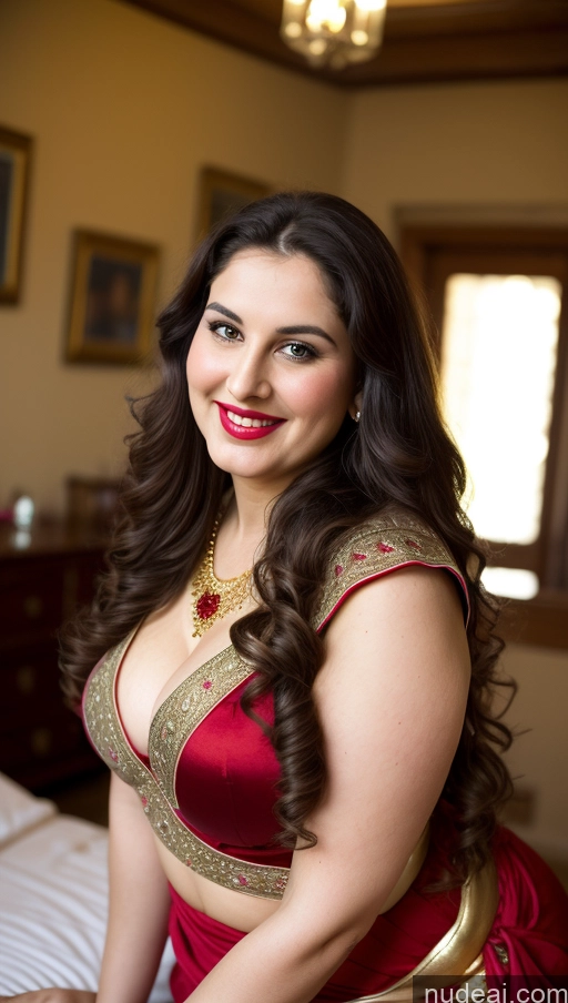 ai nude image of arafed woman in a red and gold sari posing for a picture pics of Milf Busty Beautiful Lipstick Chubby Thick Big Hips Fat Fairer Skin 20s Happy Seductive Brunette Long Hair Russian Party Front View Straddling Sari Blouse Dirndl Victorian Cleavage Gold Jewelry