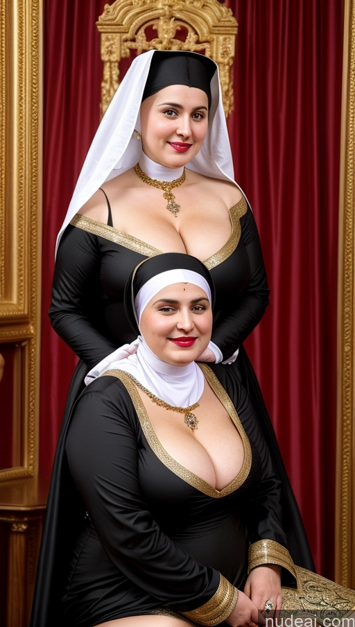 ai nude image of arafed woman in a nun costume posing with a nun pics of Milf Busty Beautiful Lipstick Thick Chubby Big Hips Fat Fairer Skin 20s Happy Seductive Brunette Long Hair Russian Party Front View Straddling Sari Blouse Dirndl Nun Victorian Cleavage Gold Jewelry