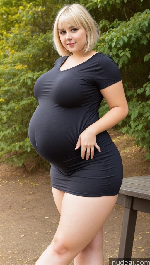 ai nude image of pregnant woman in a black dress posing for a picture pics of Huge Boobs Big Ass Thick Chubby Fat Short Short Hair Pregnant 18 Blonde Boots Western Belly Inflation, Cuminflation, Overeating Big Hips