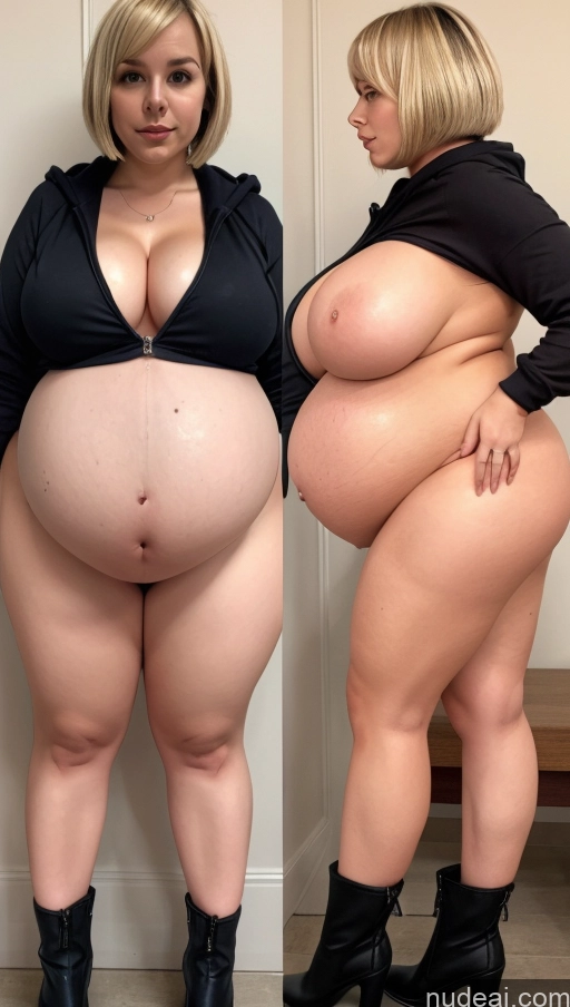 ai nude image of araffed woman with a very large belly and a very large boot pics of Huge Boobs Big Ass Thick Chubby Fat Short Short Hair Pregnant 18 Blonde Belly Inflation, Cuminflation, Overeating Big Hips Naked Hoodie 裸体卫衣 Boots