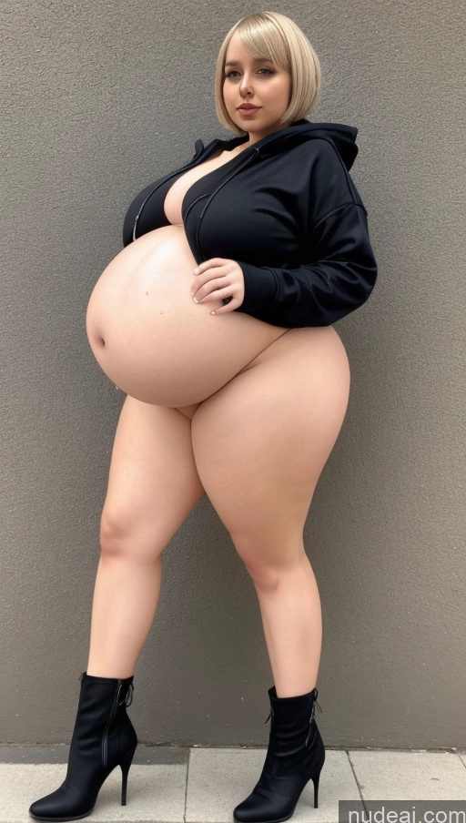 ai nude image of a woman in a black jacket and boots posing for a picture pics of Huge Boobs Big Ass Thick Chubby Fat Short Short Hair Pregnant 18 Blonde Belly Inflation, Cuminflation, Overeating Big Hips Naked Hoodie 裸体卫衣 Boots Sexy Attire | Chic Lingerie