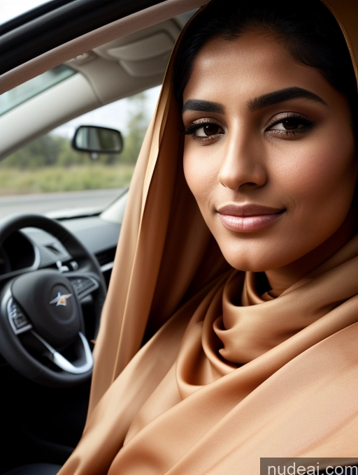 ai nude image of woman in a car wearing a tan hijab and a black steering wheel pics of Miss Universe Model Short Tanned Skin 18 Serious Black Hair Long Hair Arabic Skin Detail (beta) Car Niqab Sari Detailed