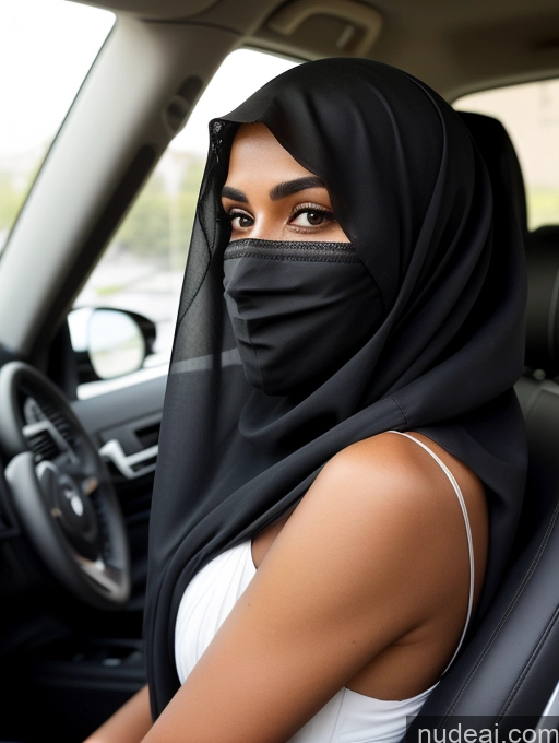 ai nude image of woman wearing a black hijab sitting in a car pics of Miss Universe Model Short Tanned Skin 18 Serious Black Hair Long Hair Arabic Skin Detail (beta) Car Niqab Sari Detailed