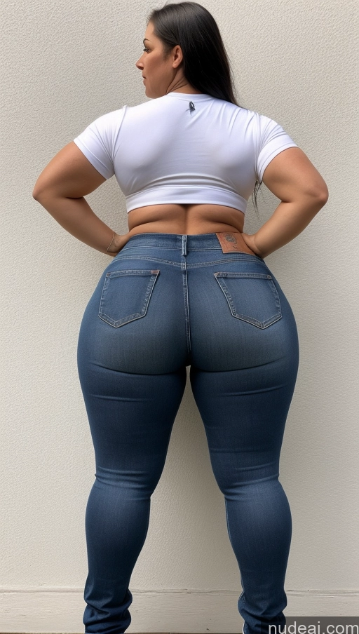 ai nude image of a woman in a white shirt and jeans standing against a wall pics of Big Ass Big Hips Athlete Jeans