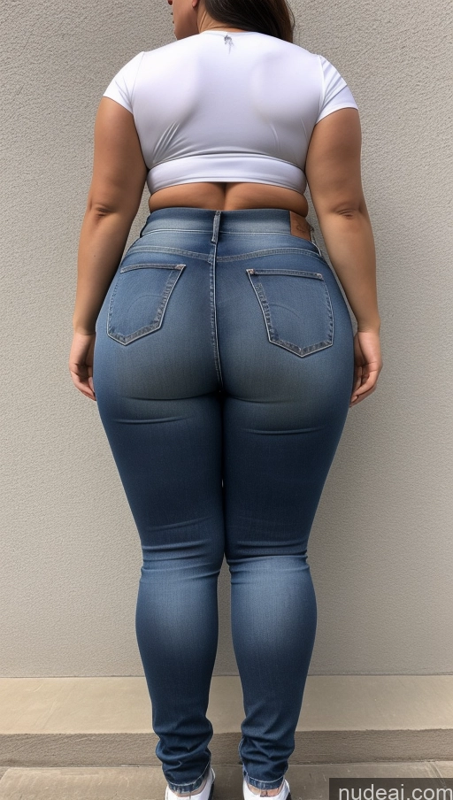 ai nude image of a woman in a white top and jeans standing against a wall pics of Big Ass Big Hips Athlete Jeans