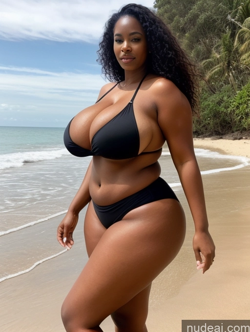 ai nude image of araffe woman in a black bikini standing on a beach pics of Woman One Huge Boobs Perfect Boobs Big Ass Big Hips Perfect Body 30s Black Hair Long Hair African Beach Bikini Cleavage Detailed Alternative