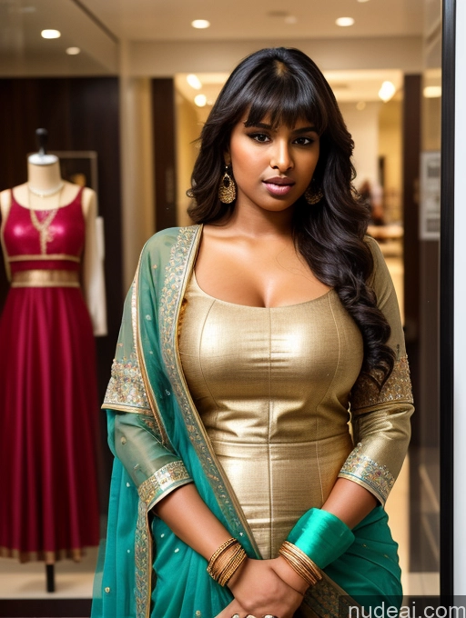 ai nude image of araffe woman in a gold and green sari posing for a picture pics of Woman One Big Ass Dark Skin Oiled Body Indian Salwar Traditional Detailed Dark Lighting Bangs Mall Gold Jewelry Busty Chubby 18 Pouting Lips Perfect Body