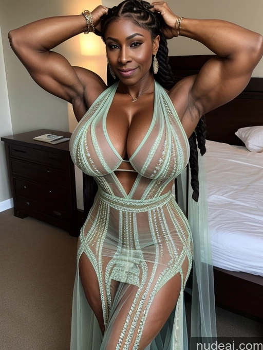 ai nude image of araffe woman in a sheer green dress posing for a picture pics of Bodybuilder Tattoos Muscular Skinny Abs Thick Perfect Body Dark Skin 80s Braided Black Dress Salwar Huge Boobs Busty Transparent