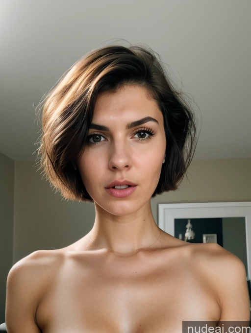 ai nude image of arafed woman with a very big breast posing for a picture pics of Skinny Model 18 Angry Brunette Short Hair Russian Bedroom Nude Close-up View Bright Lighting Small Tits Beautiful Perfect Boobs Shocked