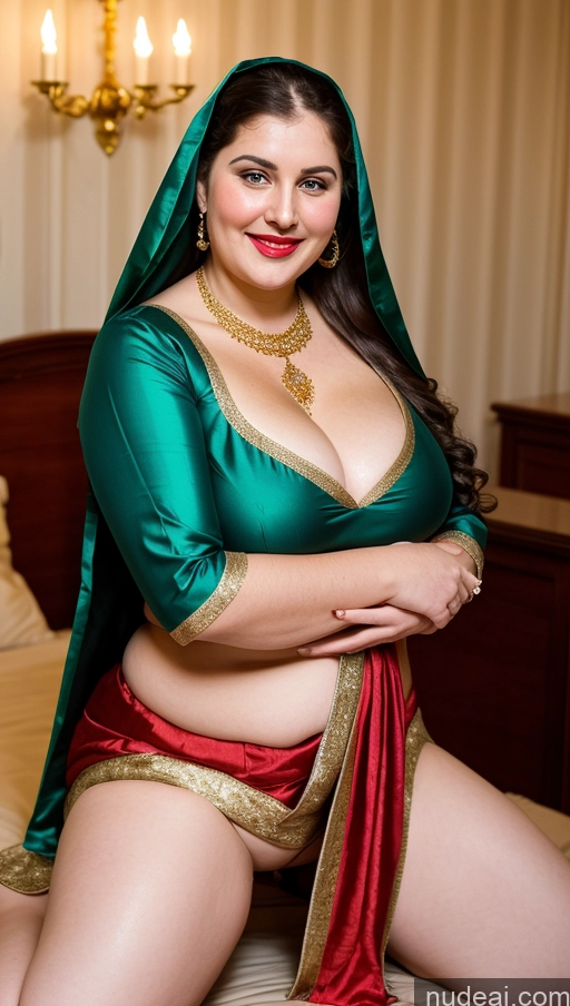 ai nude image of araffe woman in a green and red outfit posing on a bed pics of Milf Busty Beautiful Lipstick Thick Chubby Big Hips Fat Fairer Skin 20s Happy Seductive Brunette Long Hair Russian Party Front View Straddling Sari Blouse Dirndl Victorian Cleavage Gold Jewelry Nun