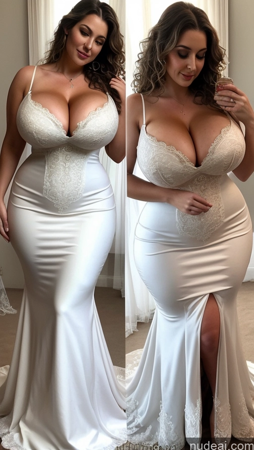 ai nude image of a woman in a white dress is posing for a picture pics of Huge Boobs Perfect Boobs Big Ass Thick Big Hips Perfect Body Fairer Skin Curly Hair Dress Wedding Victorian One Cleavage Italian