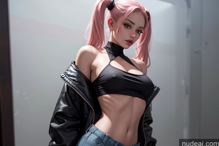 related ai porn images free for Sorority One Busty Perfect Boobs Perfect Body Seductive Pink Hair White Front View Nude Topless Pigtails Goth Spread Pussy Crop Top Daisy Dukes