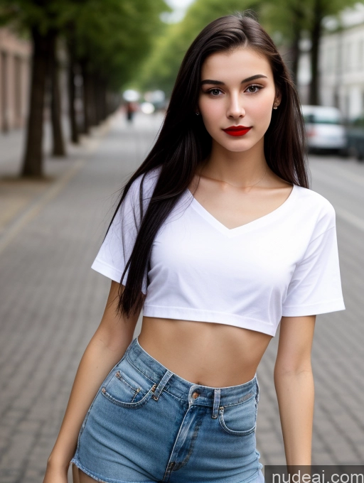 ai nude image of arafed woman with long black hair and a white shirt pics of Skinny Beautiful 18 Lipstick Russian Close-up View Shirt Black Hair Small Tits Straight Street