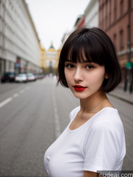 related ai porn images free for Small Tits Beautiful Lipstick Skinny 18 Black Hair Bangs Russian Street Close-up View Shirt