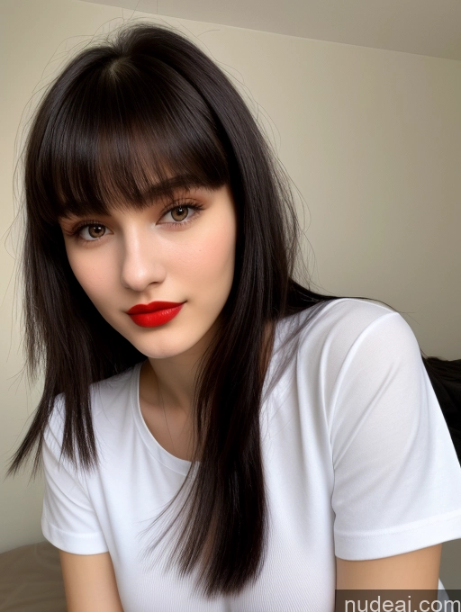 related ai porn images free for Small Tits Beautiful Lipstick Skinny 18 Black Hair Bangs Russian Close-up View Shirt Model