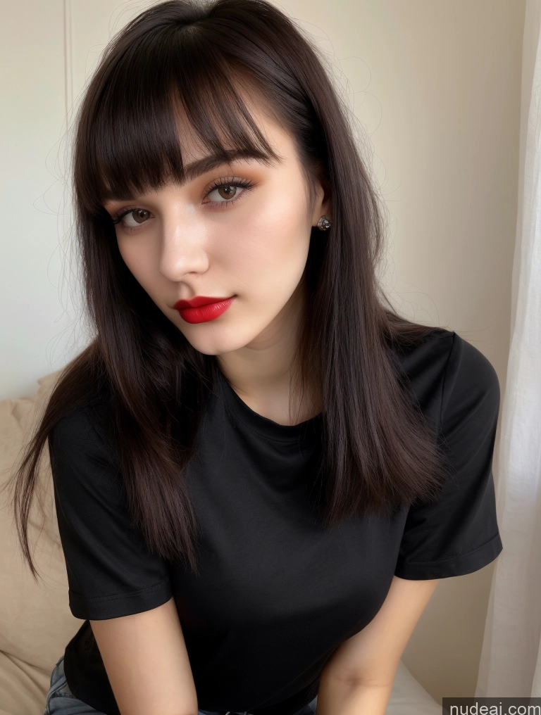 related ai porn images free for Small Tits Beautiful Lipstick Skinny 18 Black Hair Bangs Russian Close-up View Shirt Model