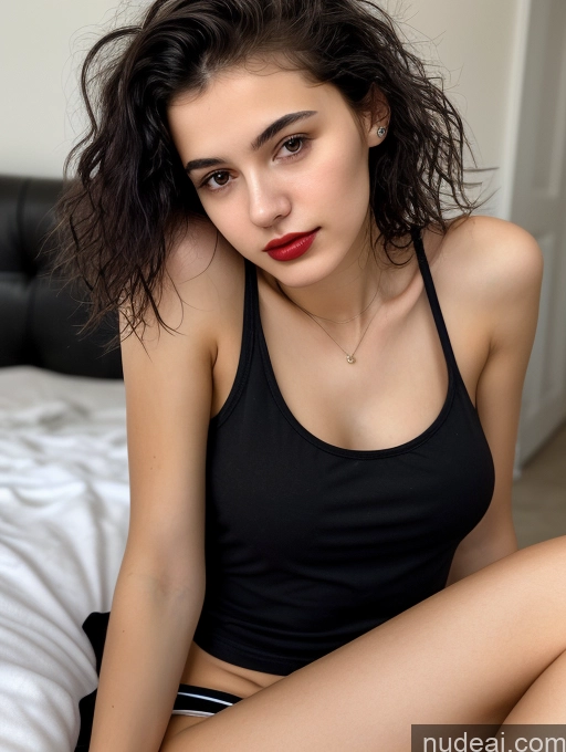 related ai porn images free for Small Tits Beautiful Skinny 18 Lipstick Black Hair Messy Russian Close-up View Tank Top