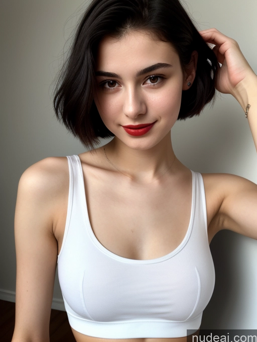 ai nude image of arafed woman in white top with red lipstick and black hair pics of Small Tits Beautiful Skinny 18 Lipstick Black Hair Russian Close-up View Tank Top Straight