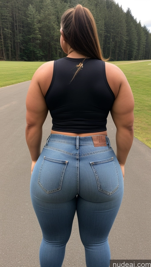 ai nude image of araffed woman in a black top and jeans standing on a road pics of Athlete Big Ass Big Hips Jeans