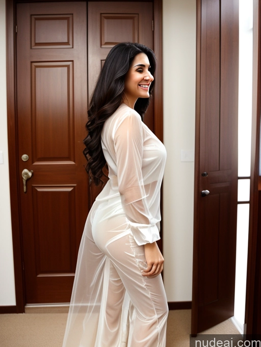 ai nude image of araffe woman in a white dress standing in a room pics of Indian Long Hair Black Hair Happy 20s Perfect Boobs Big Ass Long Legs Perfect Body Fairer Skin Woman One Side View Salwar Blouse Transparent