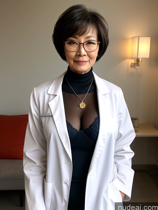 related ai porn images free for Milf Two Perfect Boobs Beautiful Glasses Perfect Body 70s Sexy Face Short Hair Chinese Bra Casual Doctor Lab Coat Cleavage Dark Lighting Detailed