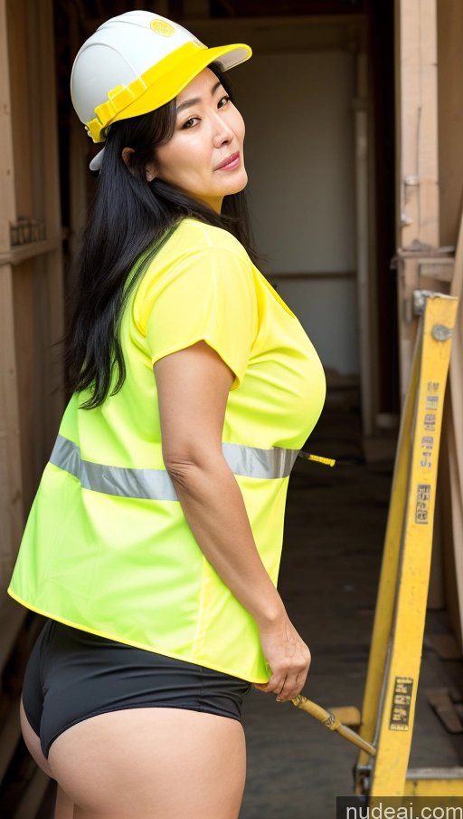 ai nude image of there is a woman in a hard hat and yellow shirt pics of Milf Busty Big Hips Big Ass Pubic Hair Fairer Skin Long Hair Black Hair Pantylines Korean Construction Worker 60s