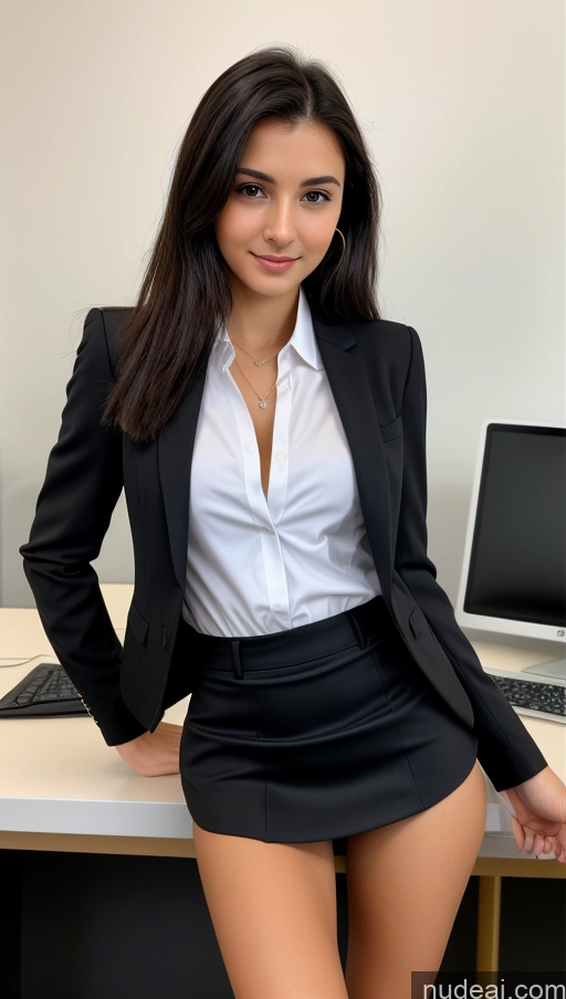 ai nude image of there is a woman in a black skirt and a white shirt pics of Small Tits Beautiful Skinny Small Ass 18 Black Hair Straight Russian Office Detailed Shirt Suit Mini Skirt Cleavage