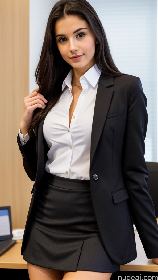 ai nude image of there is a woman in a black skirt and a white shirt pics of Small Tits Beautiful Skinny Small Ass 18 Black Hair Straight Russian Office Detailed Shirt Suit Mini Skirt Cleavage Jacket