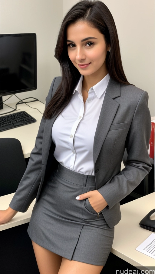 ai nude image of arafed woman in a business suit posing in front of a computer pics of Small Tits Beautiful Skinny Small Ass 18 Black Hair Straight Russian Office Detailed Shirt Suit Mini Skirt Cleavage Jacket