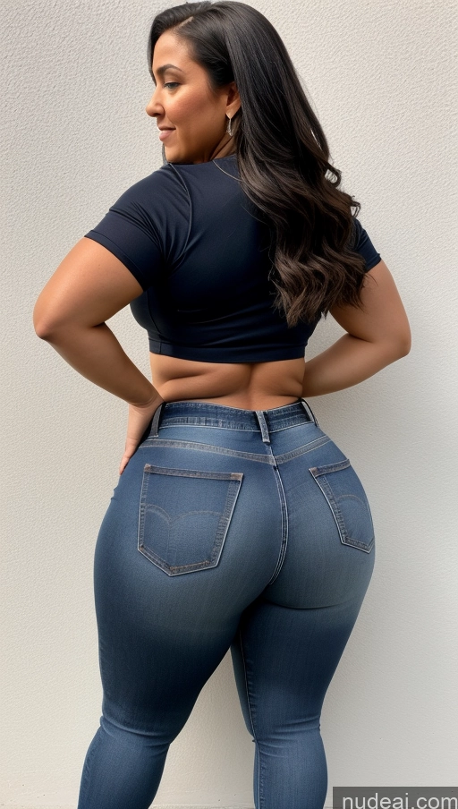 ai nude image of a woman in a black top and jeans standing against a wall pics of Athlete Big Ass Big Hips Jeans