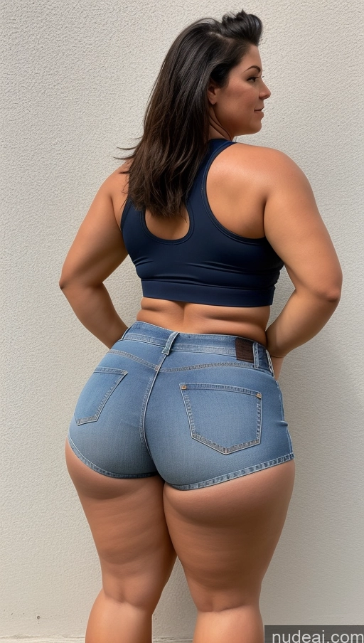 ai nude image of araffe butt lifter in a blue top and jeans shorts pics of Athlete Big Ass Big Hips Jeans Short Shorts