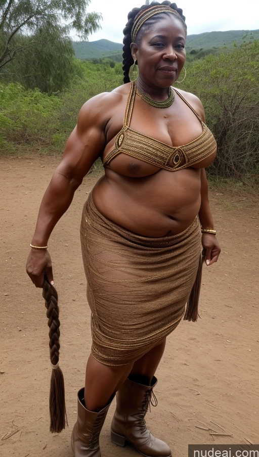 ai nude image of araffe woman with a braided hair and a dress on pics of Muscular Abs Thick Braided Nigerian Small Tits Perfect Boobs Woman Fat 80s Dress Traditional Tribal Transparent Boots