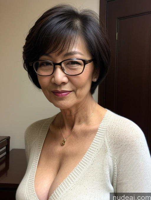 related ai porn images free for Milf Two Perfect Boobs Beautiful Glasses Perfect Body Short Hair 70s Chinese Bra Casual Professor Sweater Cleavage Dark Lighting Detailed Sexy Face