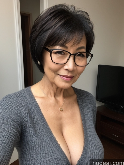 related ai porn images free for Milf Two Perfect Boobs Beautiful Glasses Perfect Body Short Hair 70s Chinese Bra Casual Professor Sweater Cleavage Dark Lighting Detailed Sexy Face