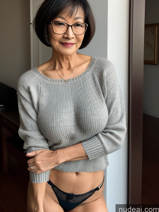 related ai porn images free for Milf Two Perfect Boobs Beautiful Glasses Perfect Body Short Hair 70s Chinese Bra Casual Professor Sweater Cleavage Dark Lighting Detailed Sexy Face