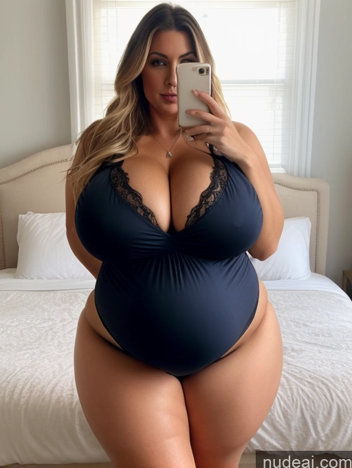 ai nude image of araffe woman in a black bodysuit taking a selfie in a bedroom pics of Milf One Busty Huge Boobs Perfect Boobs Beautiful Big Ass Thick Chubby Big Hips Short Perfect Body 40s Blonde Long Hair White Cleavage Lingerie Onesie Pregnant