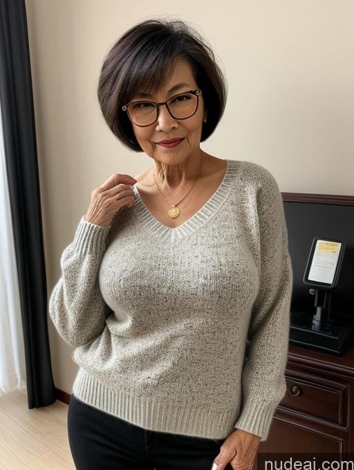 related ai porn images free for Milf Two Perfect Boobs Beautiful Glasses Perfect Body Short Hair Chinese Bra Casual Professor Sweater Cleavage Dark Lighting Detailed Sexy Face 80s