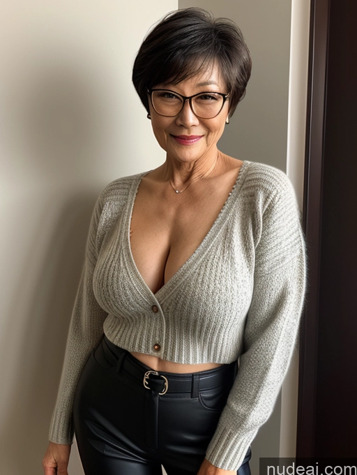 related ai porn images free for Milf Two Perfect Boobs Beautiful Glasses Perfect Body Short Hair Chinese Bra Casual Professor Sweater Cleavage Dark Lighting Detailed Sexy Face 70s