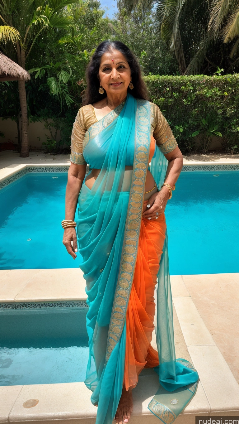 ai nude image of woman in sari standing by a pool in a resort pics of Milf One Busty Big Ass 70s Long Hair Indian Pool Sari Transparent Bikini