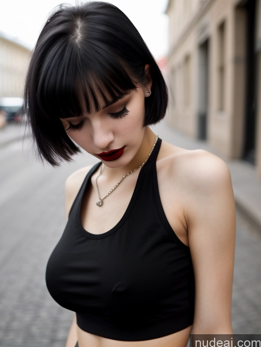 related ai porn images free for Small Tits Beautiful Lipstick Skinny 18 Black Hair Bangs Russian Street Close-up View Goth Tank Top