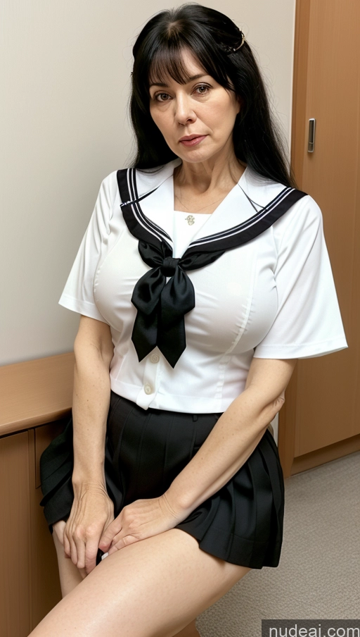 ai nude image of there is a woman in a sailor outfit posing for a picture pics of Milf Busty Big Hips Big Ass Pubic Hair Fairer Skin Black Hair Long Hair 70s JK Uniform