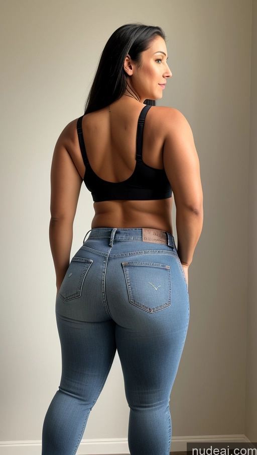 ai nude image of araffe woman in jeans and a bra top standing in a room pics of Athlete Big Hips Big Ass Jeans