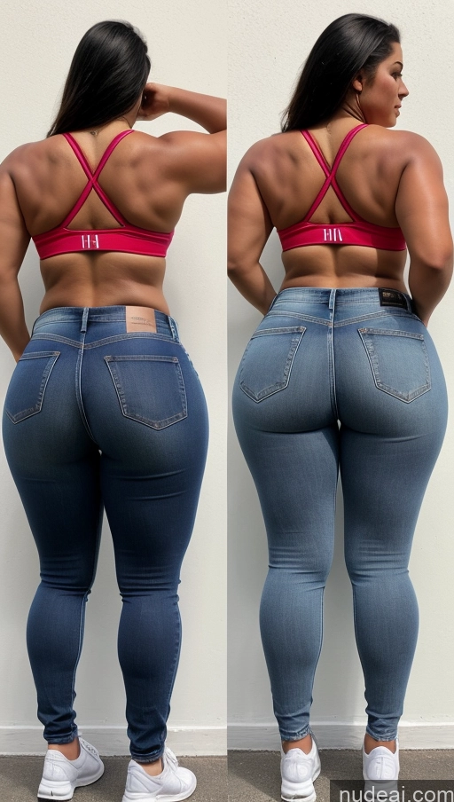 ai nude image of arafed woman in a red sports bra top and jeans pics of Athlete Big Ass Big Hips Jeans