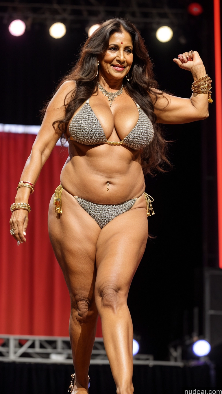 ai nude image of arafed woman in a bikini on a stage with a red curtain pics of Milf One Busty Big Ass 70s Long Hair Indian Bikini Jewelry Stage