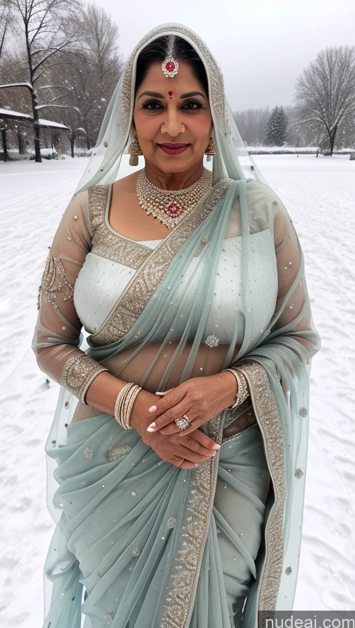 ai nude image of araffe woman in a sari posing for a picture in the snow pics of Milf Busty Big Ass 70s Long Hair Indian One Diamond Jewelry Snow Sari Transparent